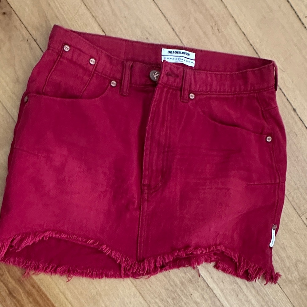 One Teaspoon Cherry Red Denim Skirt